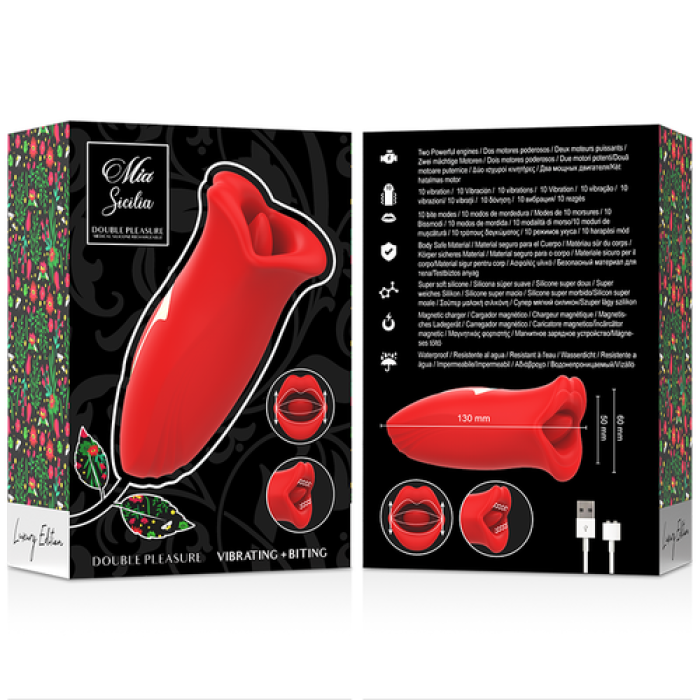 Limba cu Vibratii Mia Sicilia "Double Pleasure" Rosu - accesorii incluse