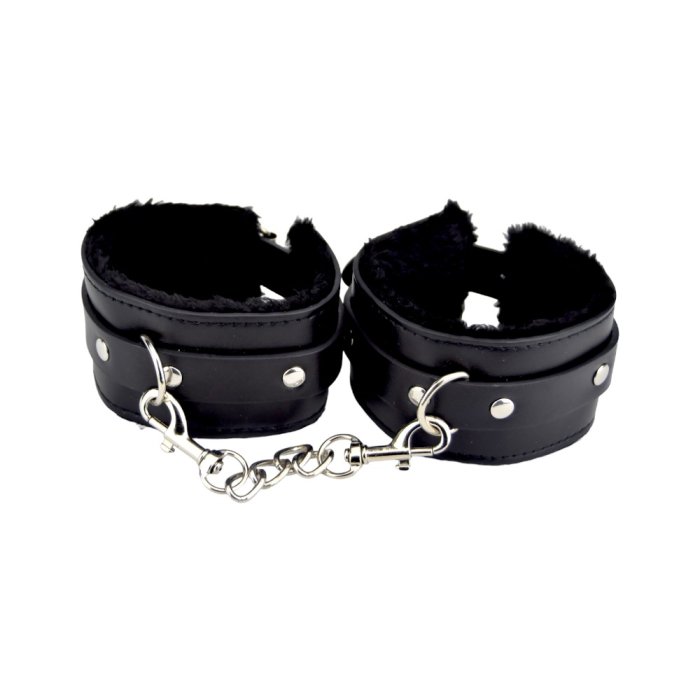 Catuse cu blanita, Bound to Please, Furry Plush Wrist Cuffs, Negru#