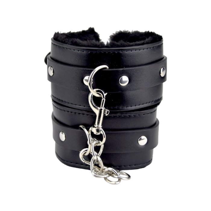Catuse cu blanita, Bound to Please, Furry Plush Wrist Cuffs, Negru#