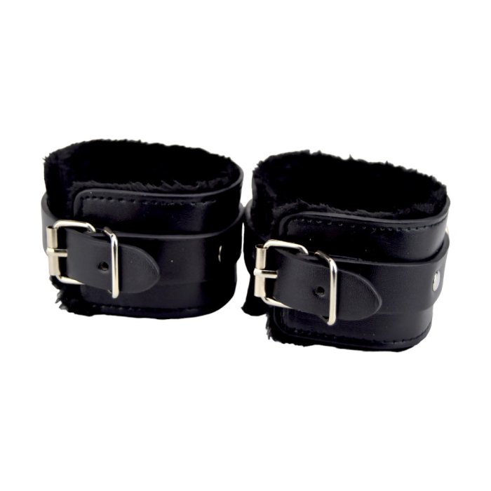 Catuse cu blanita, Bound to Please, Furry Plush Wrist Cuffs, Negru#
