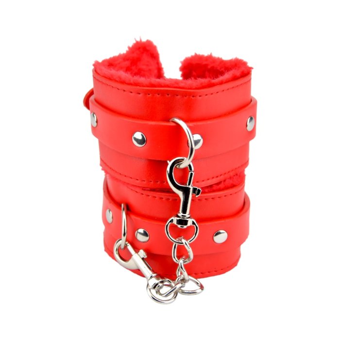 Catuse cu Blanita Bound to Please "Furry Plush Wrist Cuffs" - Rosu##