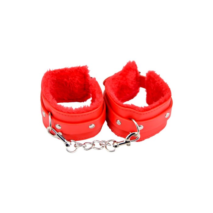 Catuse cu Blanita Bound to Please "Furry Plush Wrist Cuffs" - Rosu##