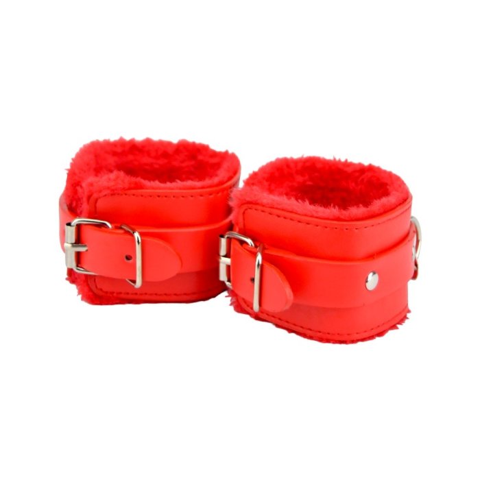 Catuse cu Blanita Bound to Please "Furry Plush Wrist Cuffs" - Rosu##