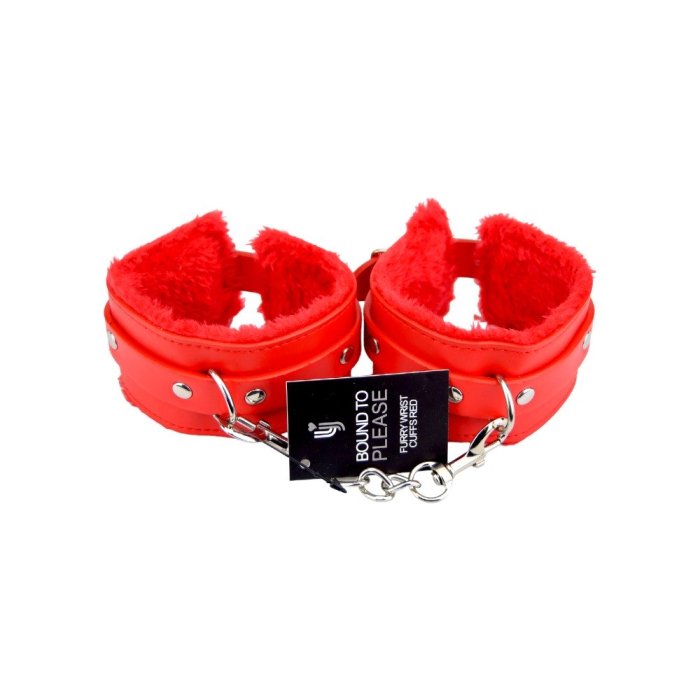 Catuse cu Blanita Bound to Please "Furry Plush Wrist Cuffs" - Rosu##
