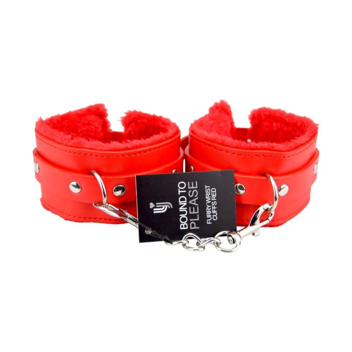 Catuse cu Blanita Bound to Please "Furry Plush Wrist Cuffs" - Rosu