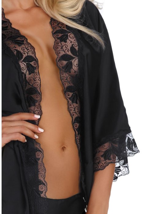 Set Halat Sexy si Chiloti Ambrosia Beauty Night - Negru