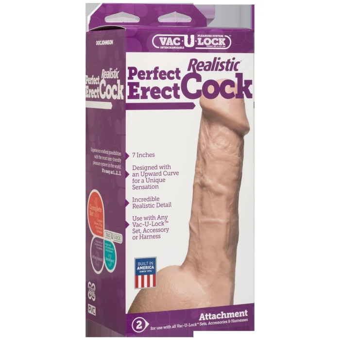 Dildo Realistic, Doc Johnson, Perfect Erect, Vac-U-Lock, 18 cm - dimensiuni complete