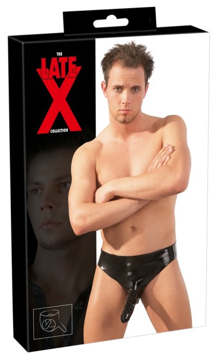 Chiloti Latex Barbati, cu dublu penis, negru#