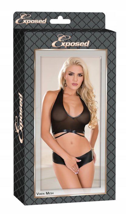Set Lenjerie Intima Vixen Mesh Exposed - Negru
