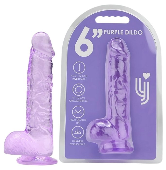 Dildo Loving Joy, cu testicule, violet, 16,5 cm