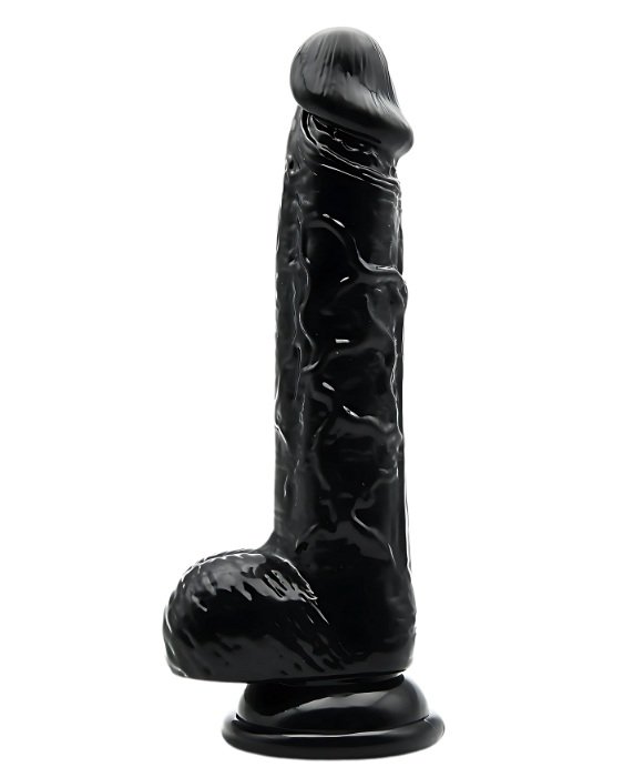 Dildo Loving Joy, cu testicule, negru, 16,5 cm
