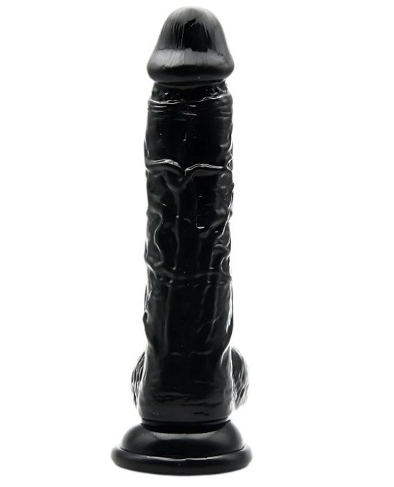 Dildo Loving Joy, cu testicule, negru, 16,5 cm#