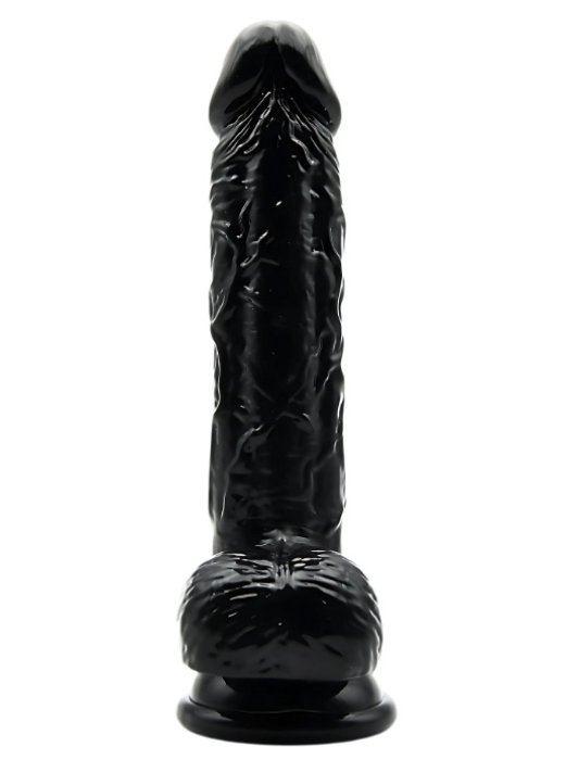 Dildo Loving Joy, cu testicule, negru, 16,5 cm#