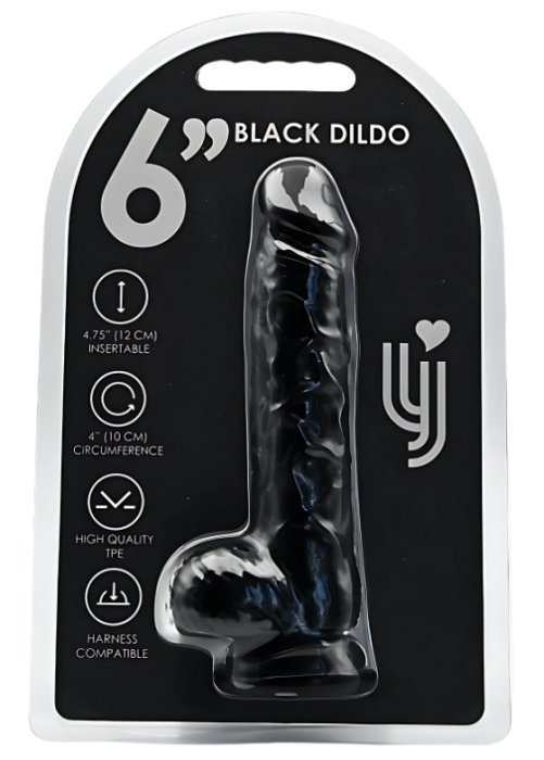 Dildo Loving Joy, cu testicule, negru, 16,5 cm#