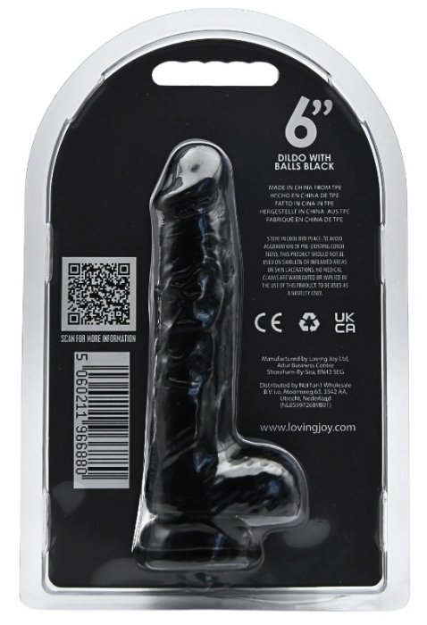 Dildo Loving Joy, cu testicule, negru, 16,5 cm#