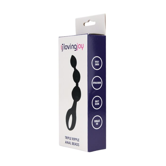 Triple Ripple Anal Beads, Loving Joy, Negru#
