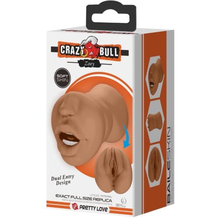 Masturbator dublu, Crazy Bull, Zoey, Gura si vagin, 17 cm - detaliu finisaj