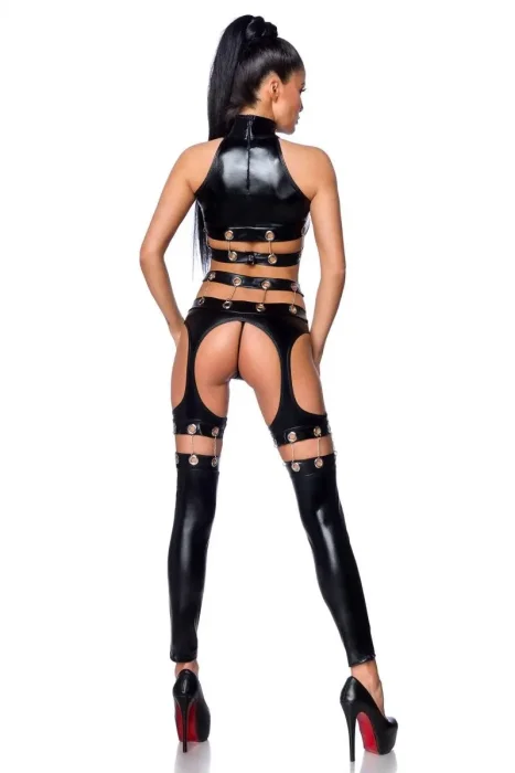 Set Pantaloni si Top Latex Look Combination 15 Saresia - Negru