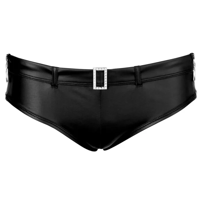Pantaloni Scurti cu 2 Fermoare si Catarama Strasuri Cottelli Collection - Negru