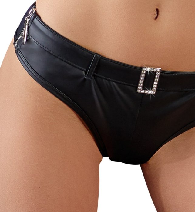 Pantaloni Scurti cu 2 Fermoare si Catarama Strasuri Cottelli Collection - Negru