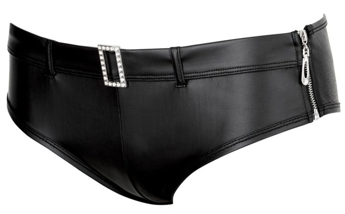 Pantaloni Scurti cu 2 Fermoare si Catarama Strasuri Cottelli Collection - Negru