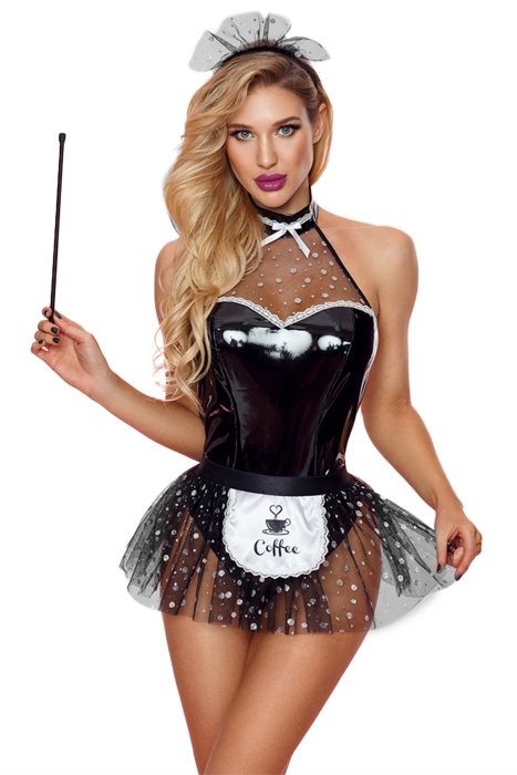 Costum de servitoare din 4 piese, negru, S/L
