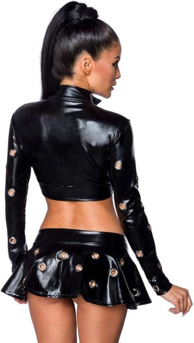 Set Jacheta si Fusta cu Decupaje Wetlook Saresia - Negru