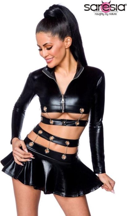 Set Jacheta si Fusta Wetlook Saresia - Negru