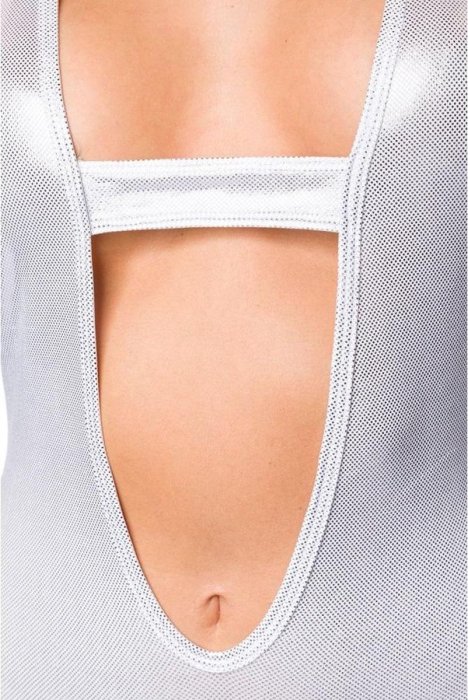 Body si Pantaloni Scurti Argintii Wetlook Set Silver – Alb