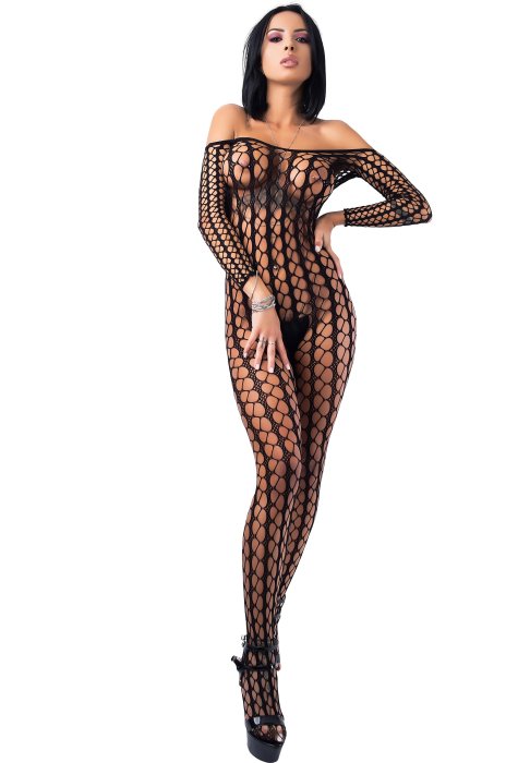 Bodystocking Plasa One Touch Rimes - Negru