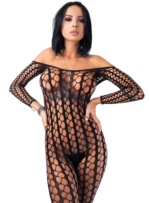 Bodystocking Plasa One Touch Rimes - Negru