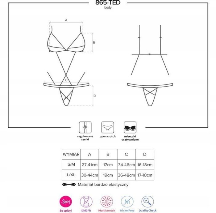 Body senzual negru cu bretele deschise - Obsessive 865#