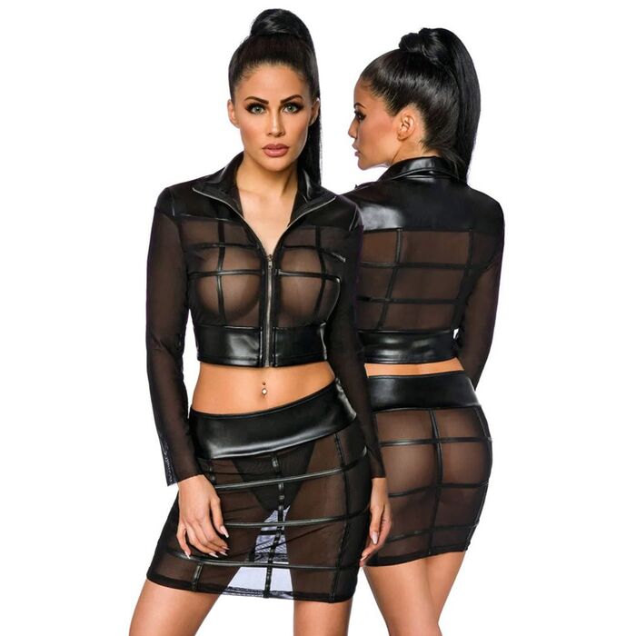 Jacheta si Fusta din Plasa Transparenta Wetlook Saresia - Negru