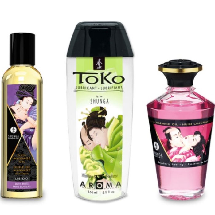 Shunga - Fruity Kisses Collection,  Kit masaj erotic pentru cupluri#