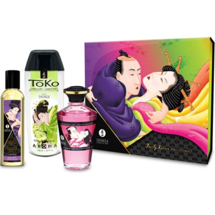 Shunga - Fruity Kisses Collection,  Kit masaj erotic pentru cupluri#