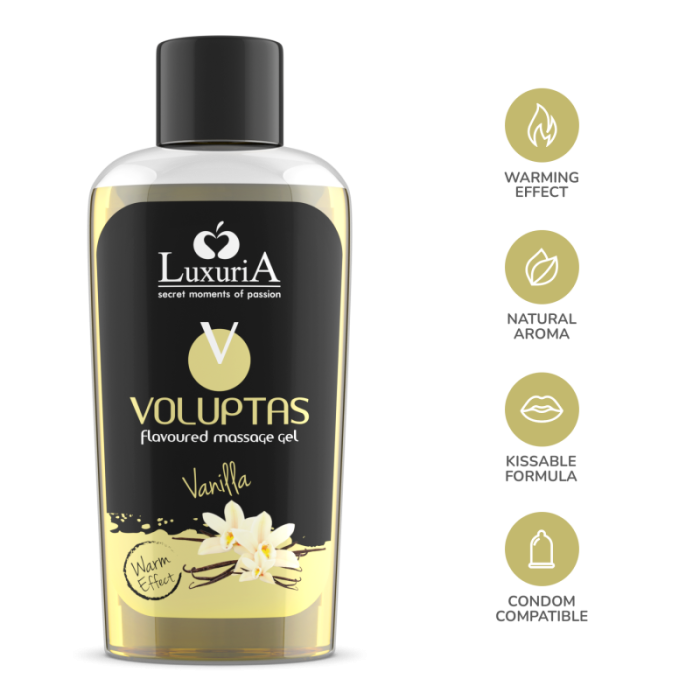 Gel pentru masaj comestibil cu efect de incalzire, Luxuria, Voluptas Vanilla, aroma vanilie, 100 ml