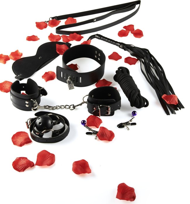 Cătușe, mască și bici ToyJoy – set complet de dominare