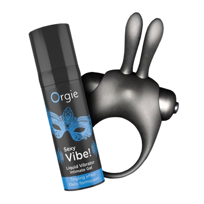 Kit pentru excitare și stimulare sexuală Orgie, Inel cu Vibratii Bunny - Liquid Vibrator Tingling