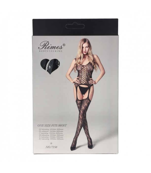 Body sexy din dantelă, dintr-o singură bucată, Rimes 7150, negru, S-L - culoare si material