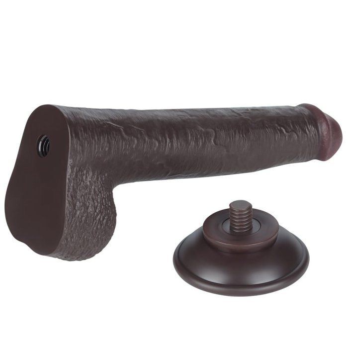Dildo realist 23 cm Sliding-Skin Dual Layer – Negru, TPE dublu strat, piele glisanta, ventuza detasabila