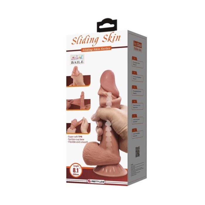 Dildo Ultrarealistic Sliding Skin Brown Baile, TPR, flexibil, [19cm x 4.4cm]
