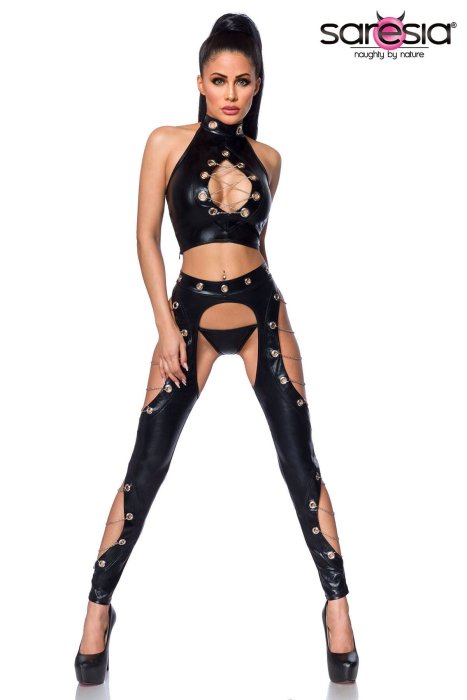 Set Pantaloni si Top Wetlookt Saresia - Negru
