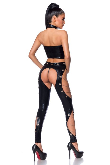 Set Pantaloni si Top Wetlookt Saresia - Negru