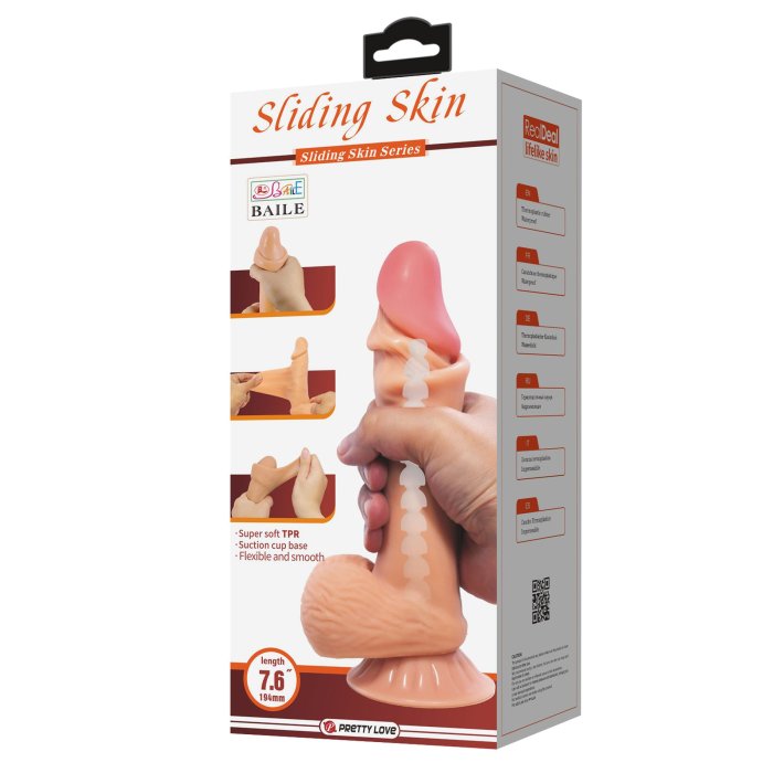 Dildo Ultrarealistic Sliding Skin Natural Baile, TPR, flexibil, [19cm x 4.4cm]