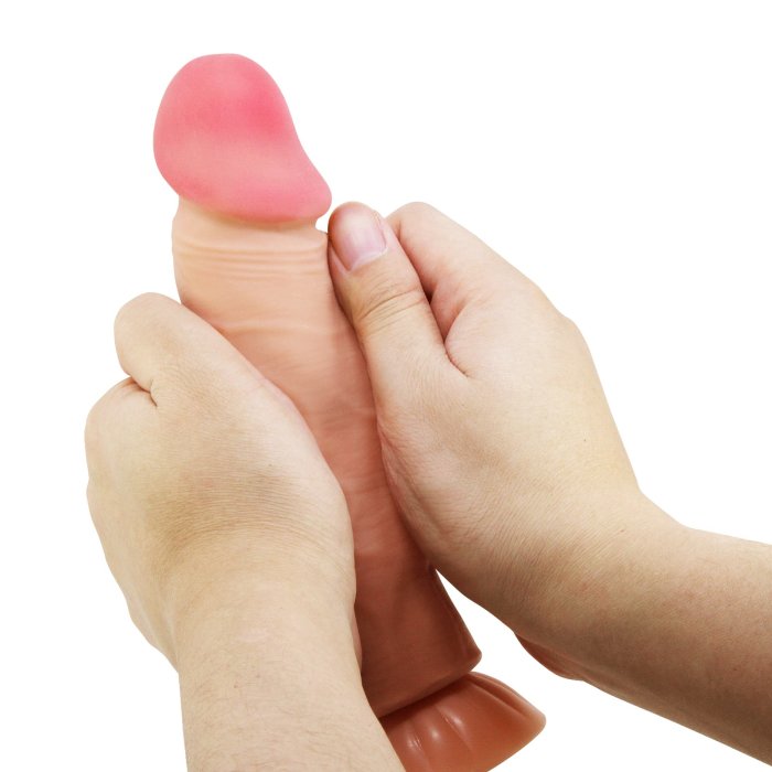 Dildo Ultrarealistic Sliding Skin Natural Baile, TPR, flexibil, [22cm x 4.6cm] - vedere laterala