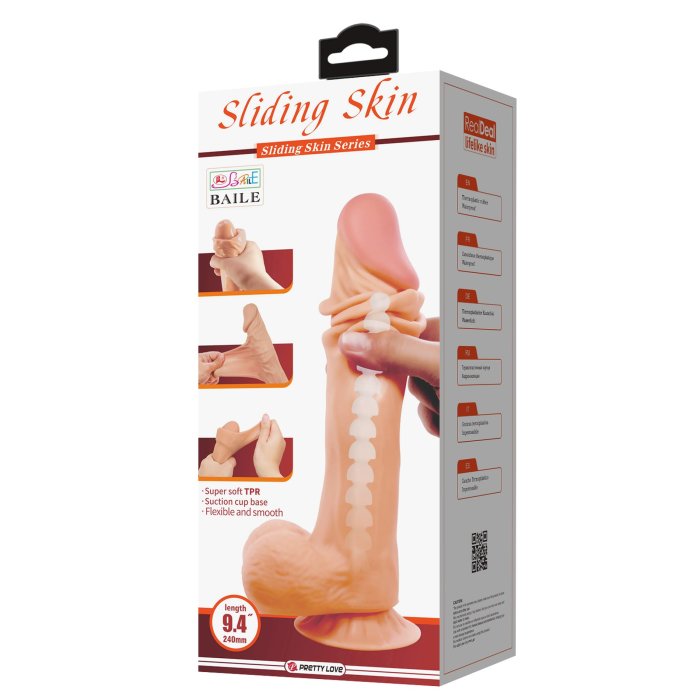 Dildo Ultrarealistic Sliding Skin Mendel Baile, TPR, flexibil, [24cm x 5cm]
