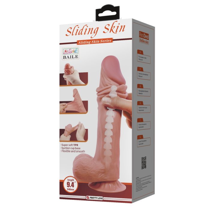 Dildo Ultrarealistic Sliding Skin Maron Baile, TPR, flexibil, [24cm x 5cm]