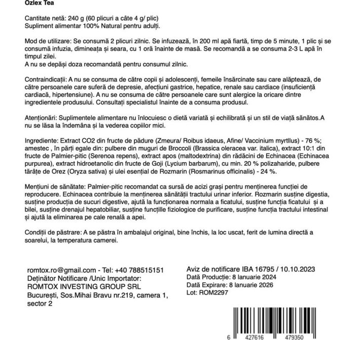 ceai pentru slăbit ozlex 60 plicuri