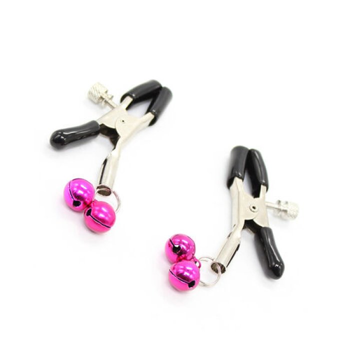 Cleme Metalice pentru mameloane - OhMama Fetish - Nipple Clamps - clopotei roz - detaliu design