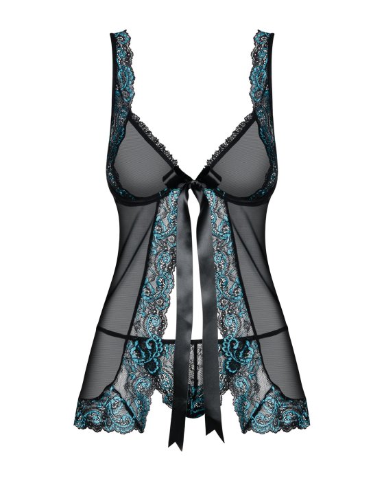 Set Babydoll Amanda Obsessive si Chiloti Dantela - Neagru - detaliu finisaj